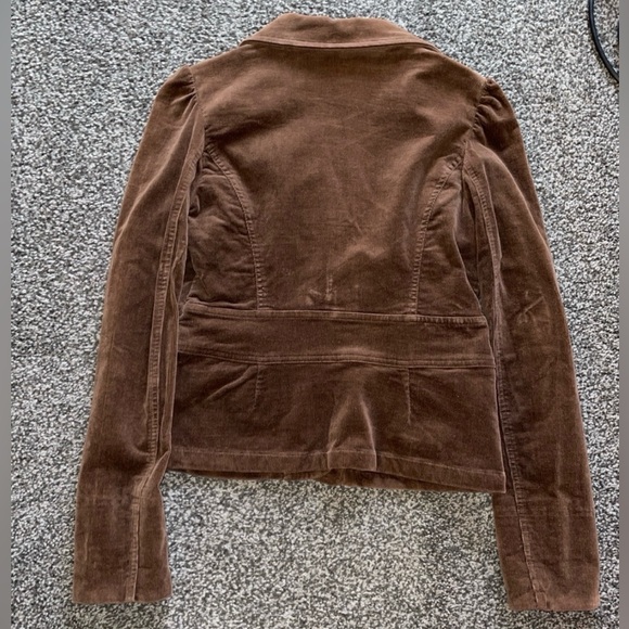 Y2K Zinc Corduroy Dark Brown Blazer Puff Shoulder Cropped Size Medium - Picture 2 of 12